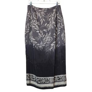 Jessica Holbrook Silk Wrap Front Pencil Midi Skirt Ombre Leaf Print Gray Size 14